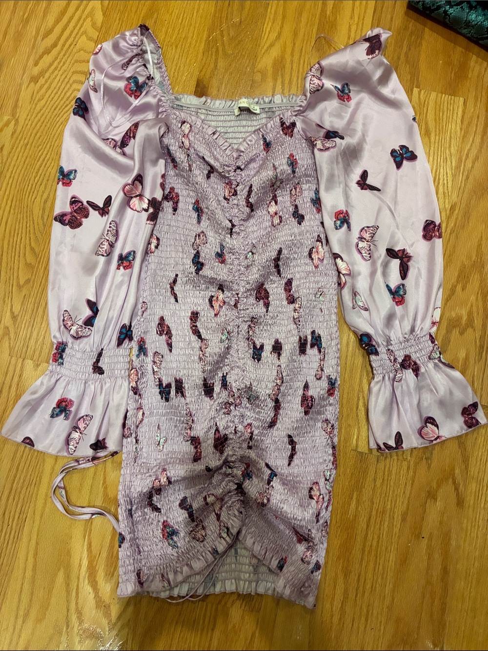 Light Pink Butterfly-Print Smocked Women's Dress